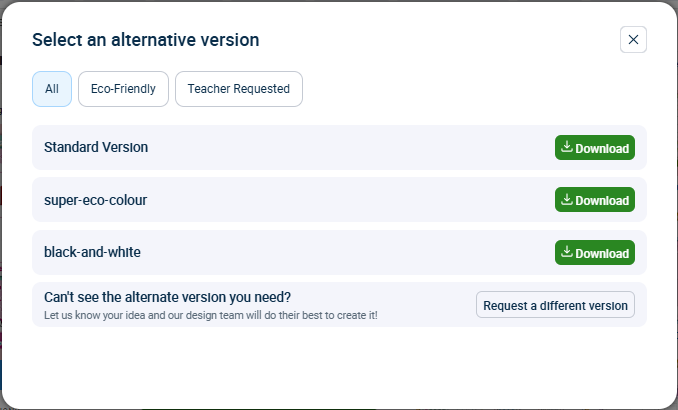 Screenshot of 'More Versions' pop-up.